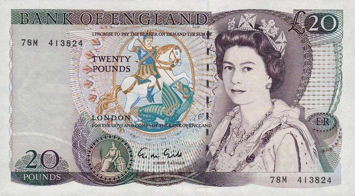 Front of England p380e: 20 Pounds from 1988