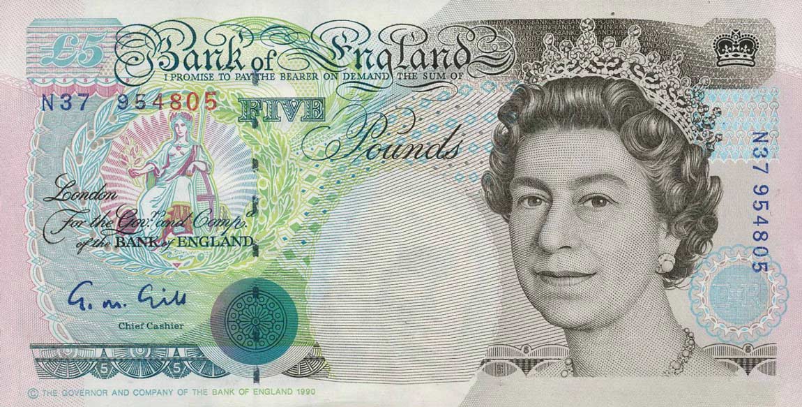 Front of England p382a: 5 Pounds from 1990
