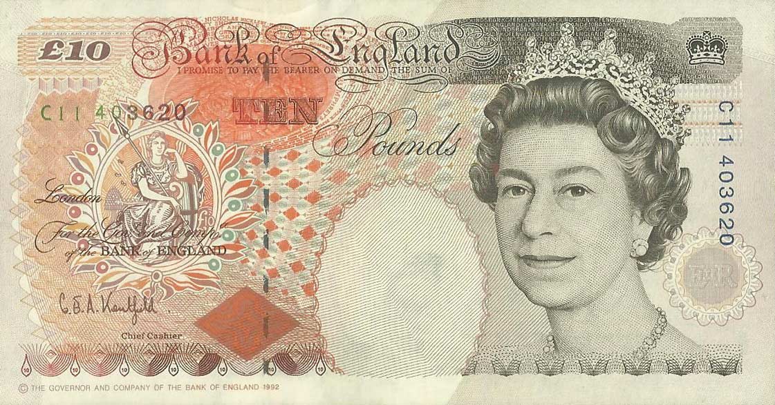 Front of England p383a: 10 Pounds from 1992
