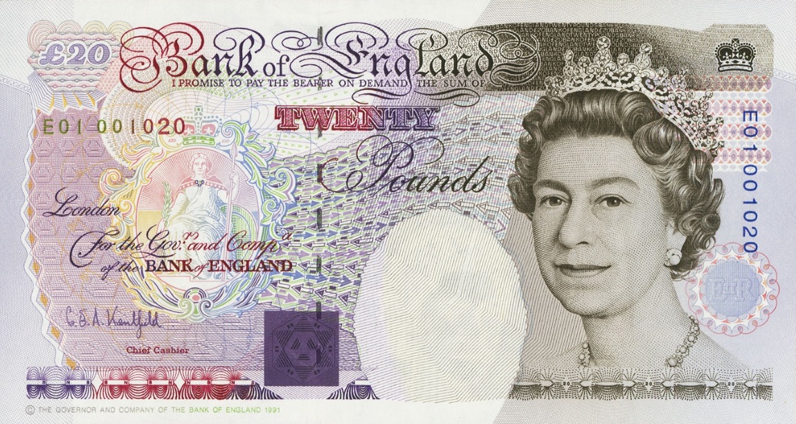 Front of England p384b: 20 Pounds from 1991