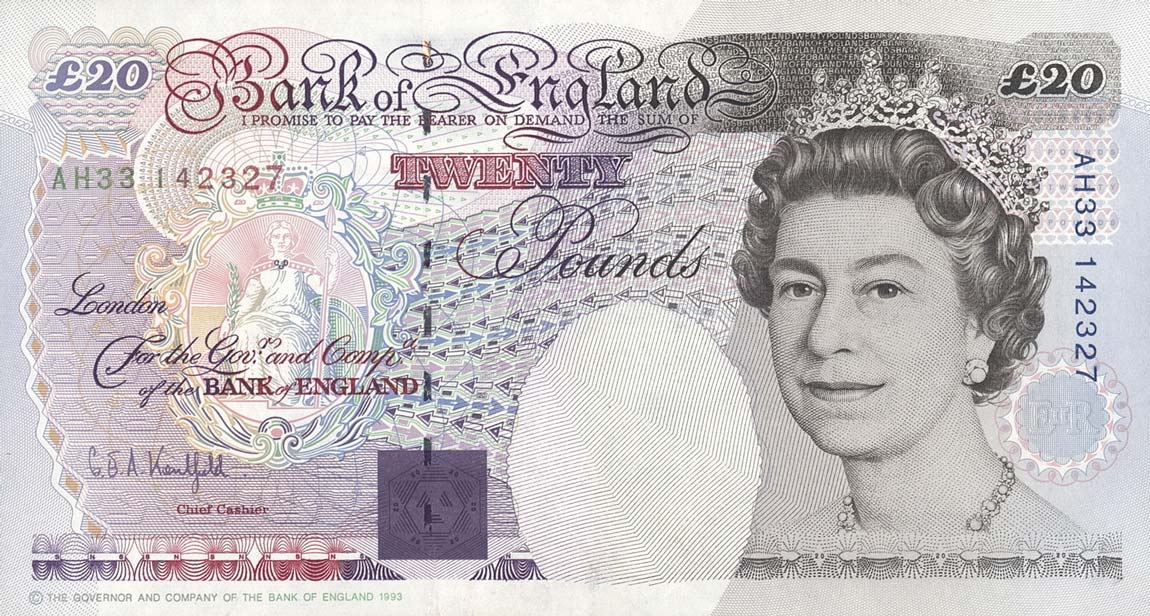 Front of England p387a: 20 Pounds from 1993