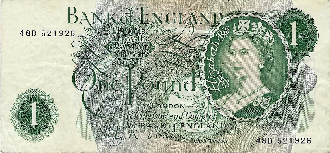 Front of England p374a: 1 Pound from 1960