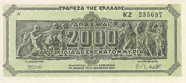 Front of Greece p133a: 2000000000 Drachmaes from 1944