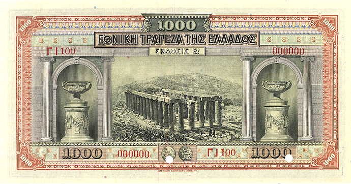 Back of Greece p69s: 1000 Drachmaes from 1921