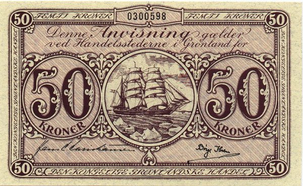 Front of Greenland p20a: 50 Kroner from 1953