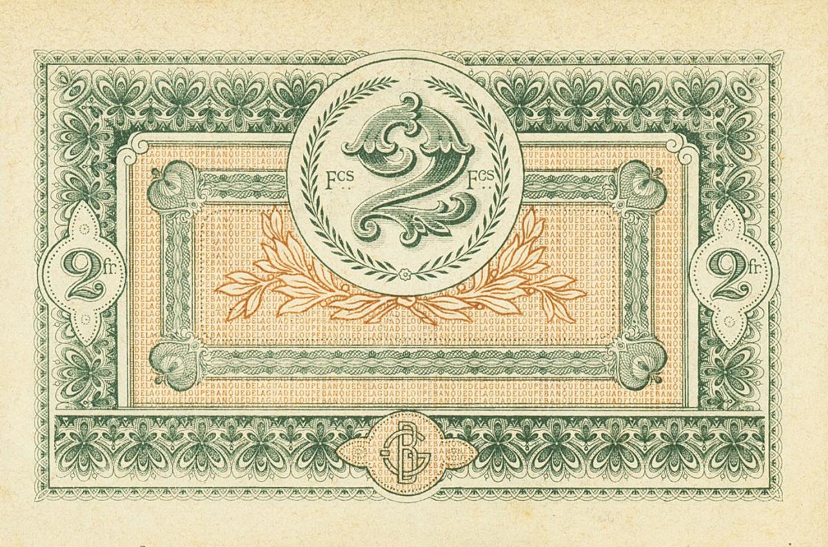 Back of Guadeloupe p13: 2 Francs from 1920