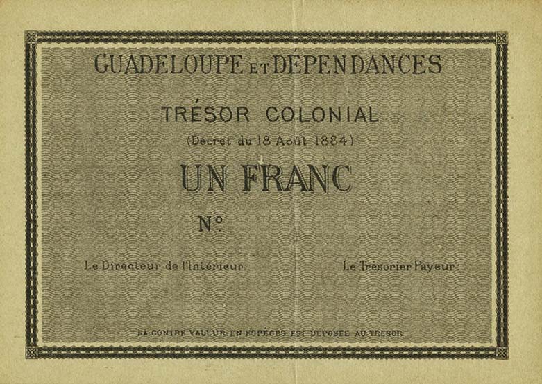 Front of Guadeloupe p1Ar: 1 Franc from 1884