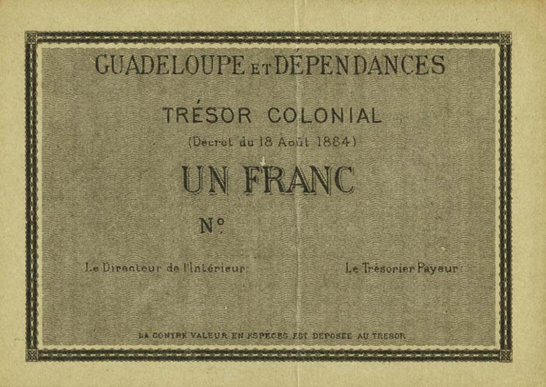 Front of Guadeloupe p1Ar: 1 Franc from 1884