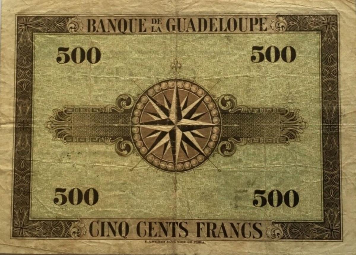 Back of Guadeloupe p24b: 500 Francs from 1942