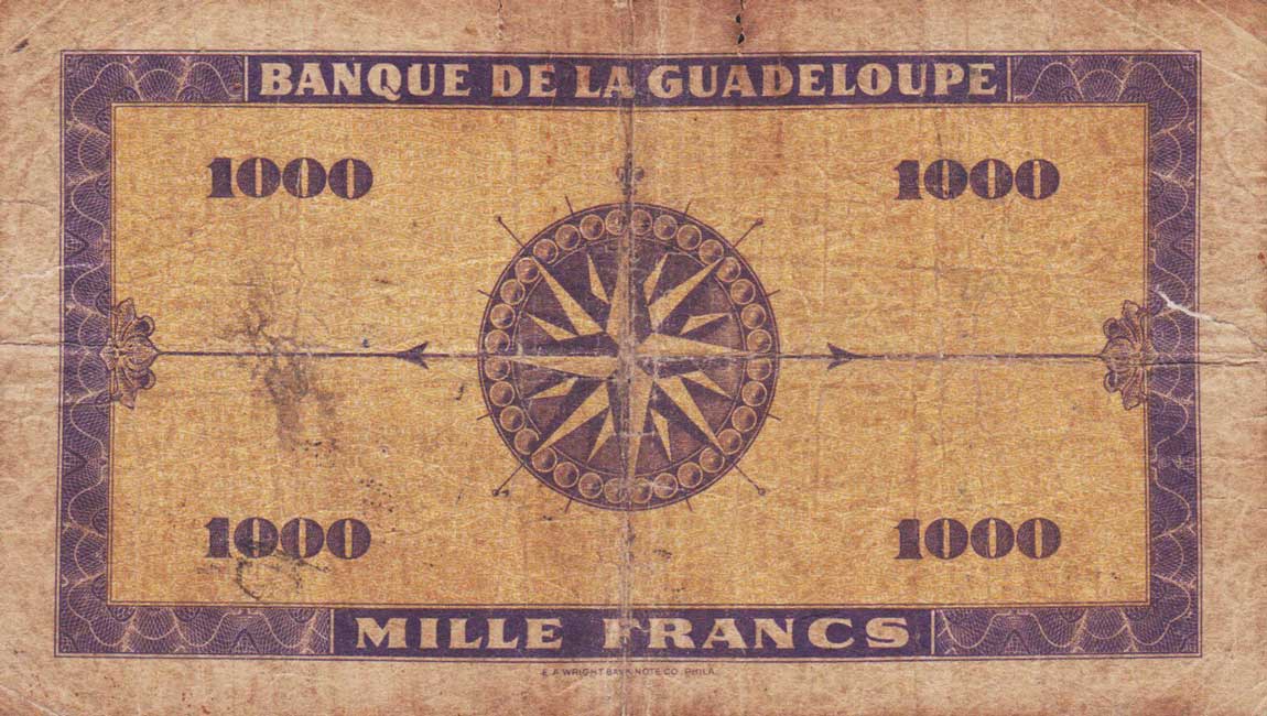 Back of Guadeloupe p26Aa: 1000 Francs from 1942