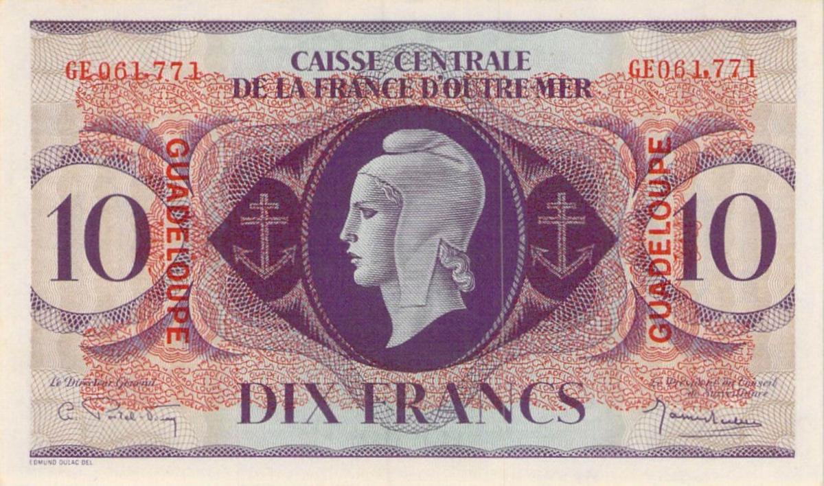 Front of Guadeloupe p27a: 10 Francs from 1944