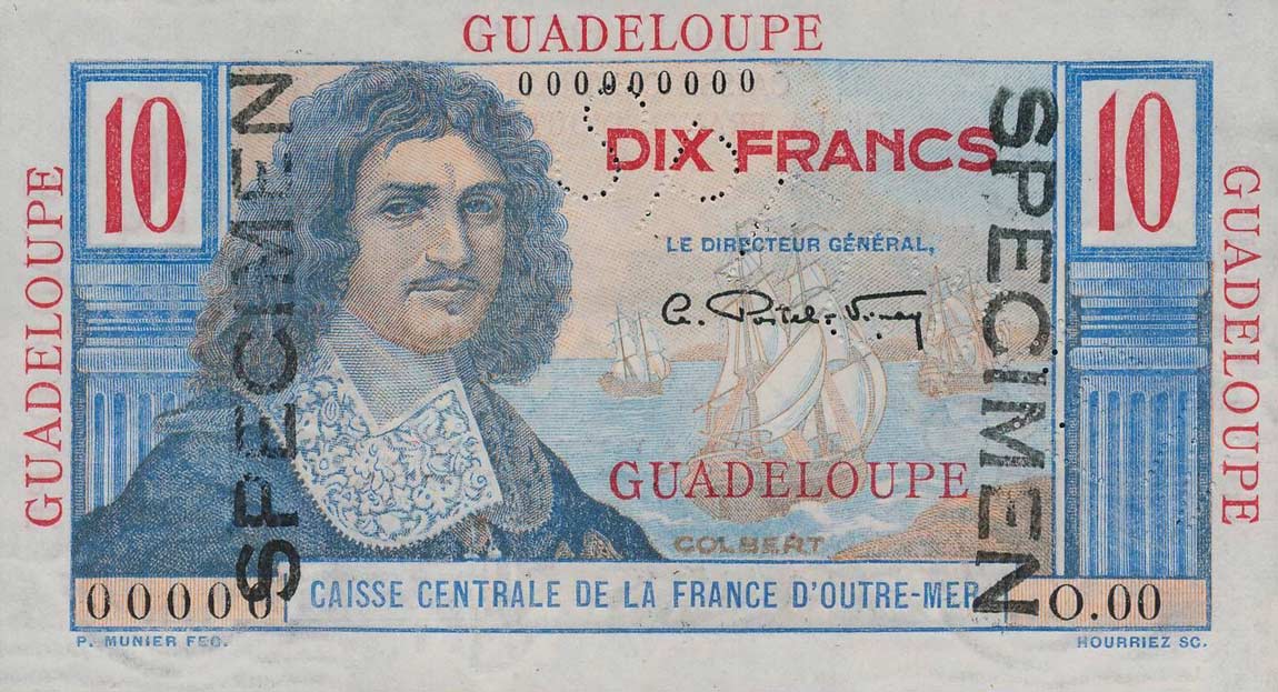 Front of Guadeloupe p32s: 10 Francs from 1947