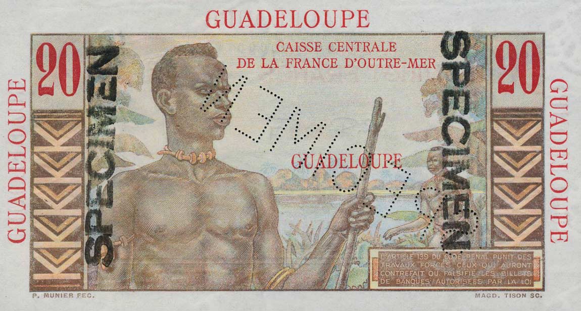 Back of Guadeloupe p33s: 20 Francs from 1947