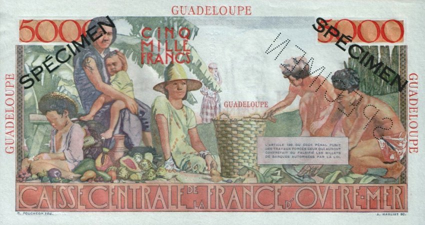 Back of Guadeloupe p38s: 5000 Francs from 1952