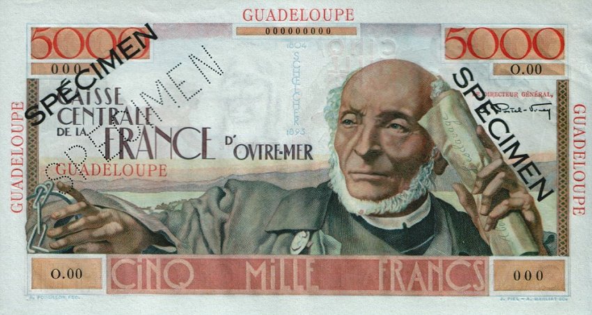 Front of Guadeloupe p38s: 5000 Francs from 1952