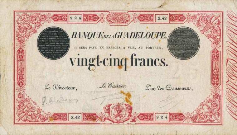 Front of Guadeloupe p8: 25 Francs from 1920