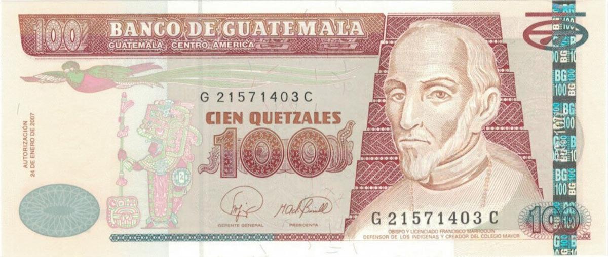 Front of Guatemala p104c: 100 Quetzales from 2007