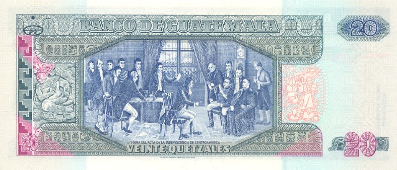 Back of Guatemala p108: 20 Quetzales from 2003