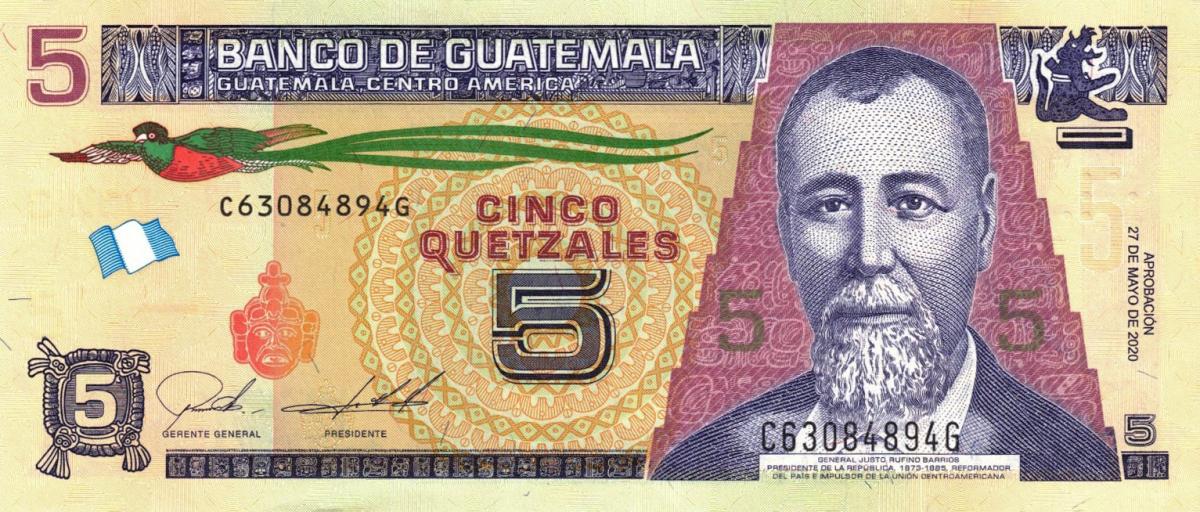 Front of Guatemala p122Ad: 5 Quetzales from 2020