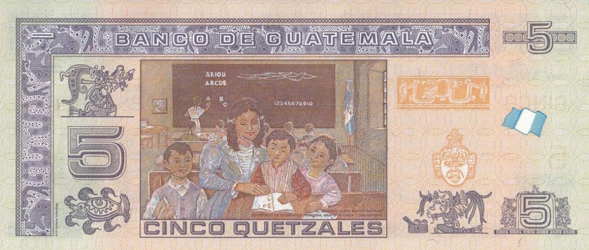 Back of Guatemala p122Ae: 5 Quetzales from 2021
