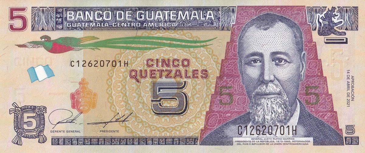 Front of Guatemala p122Ae: 5 Quetzales from 2021