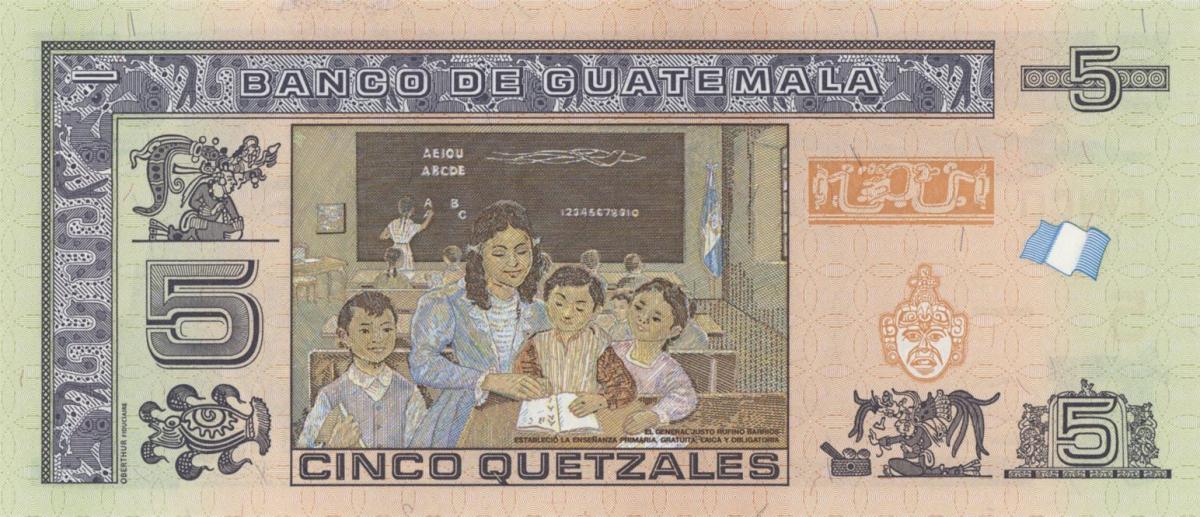 Back of Guatemala p122Af: 5 Quetzales from 2022