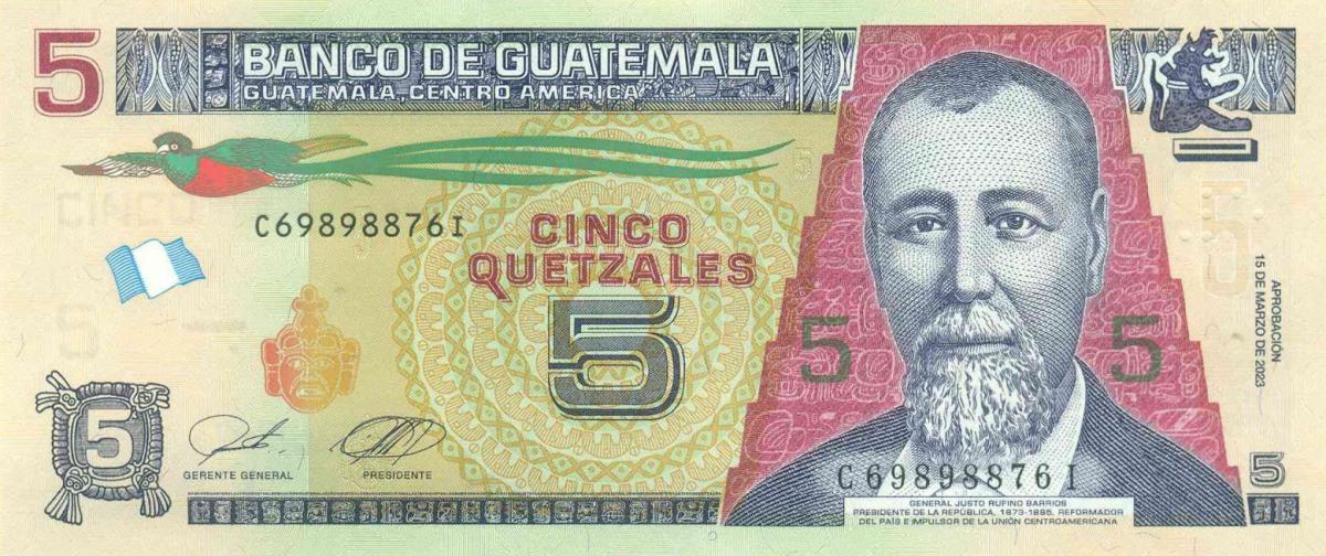 Front of Guatemala p122Ag: 5 Quetzales from 2022