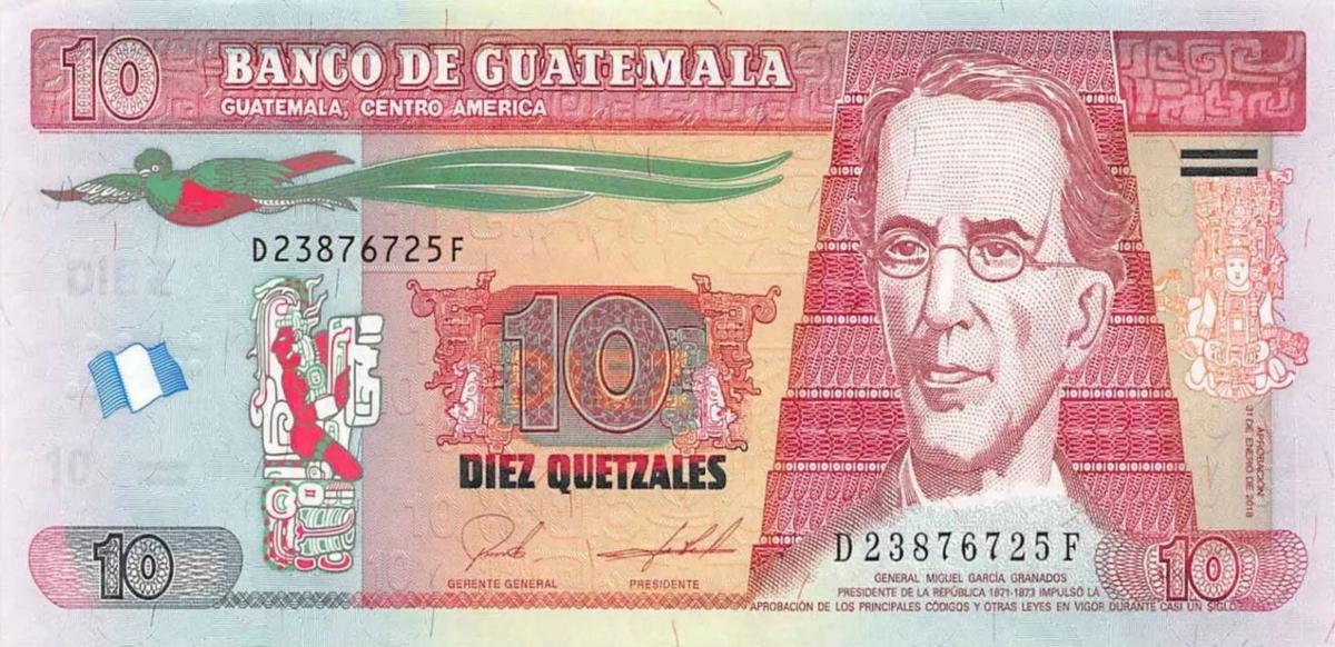Front of Guatemala p123Af: 10 Quetzales from 2018