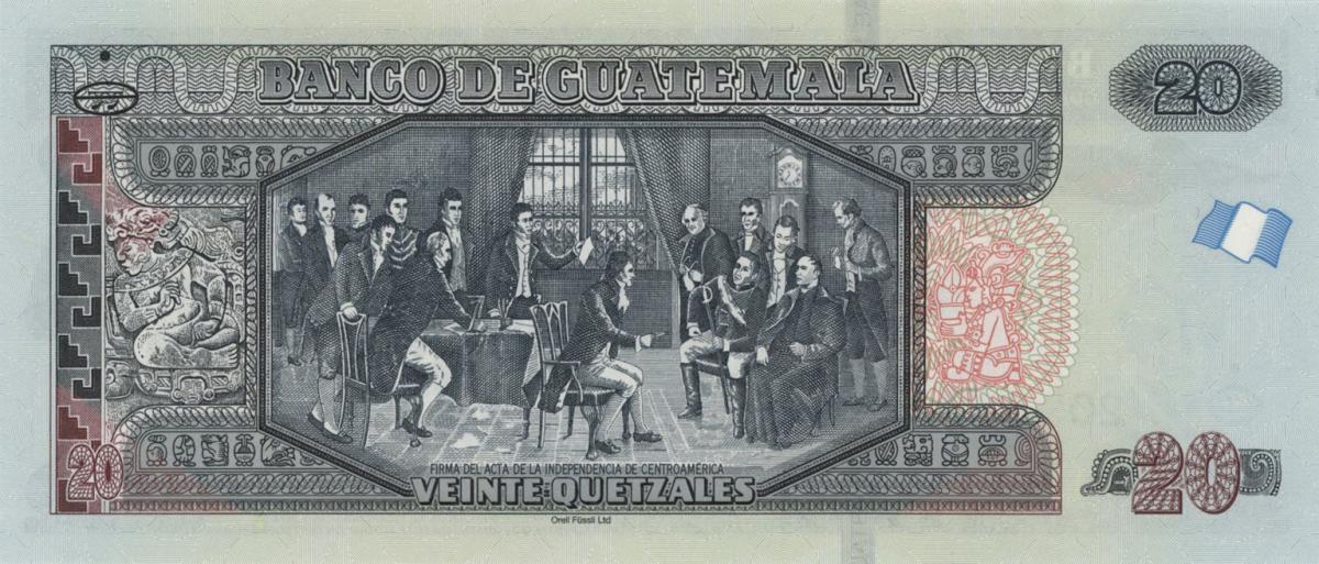 Back of Guatemala p124i: 20 Quetzales from 2020