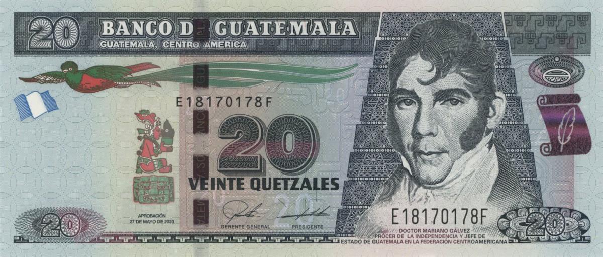 Front of Guatemala p124i: 20 Quetzales from 2020