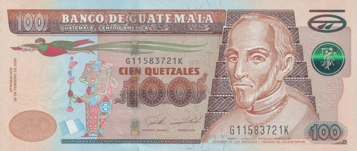 Front of Guatemala p126i: 100 Quetzales from 2020