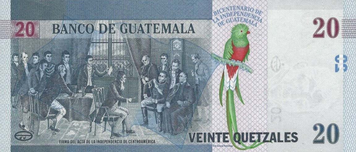 Back of Guatemala p128a: 20 Quetzales from 2020