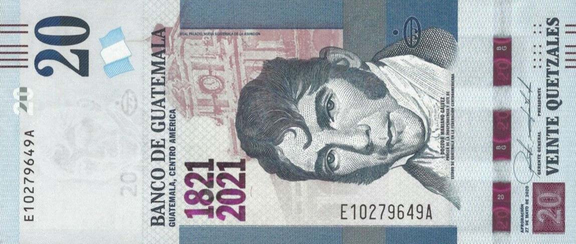 Front of Guatemala p128a: 20 Quetzales from 2020