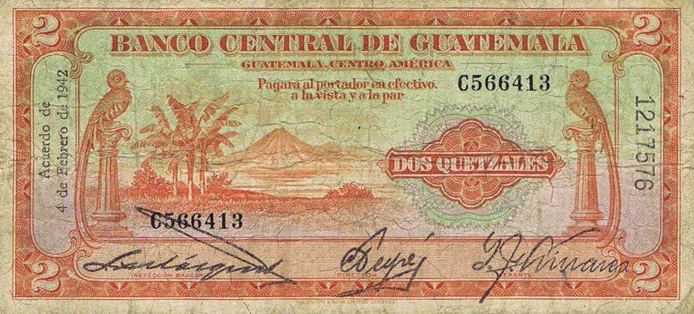 Front of Guatemala p15b: 2 Quetzales from 1942