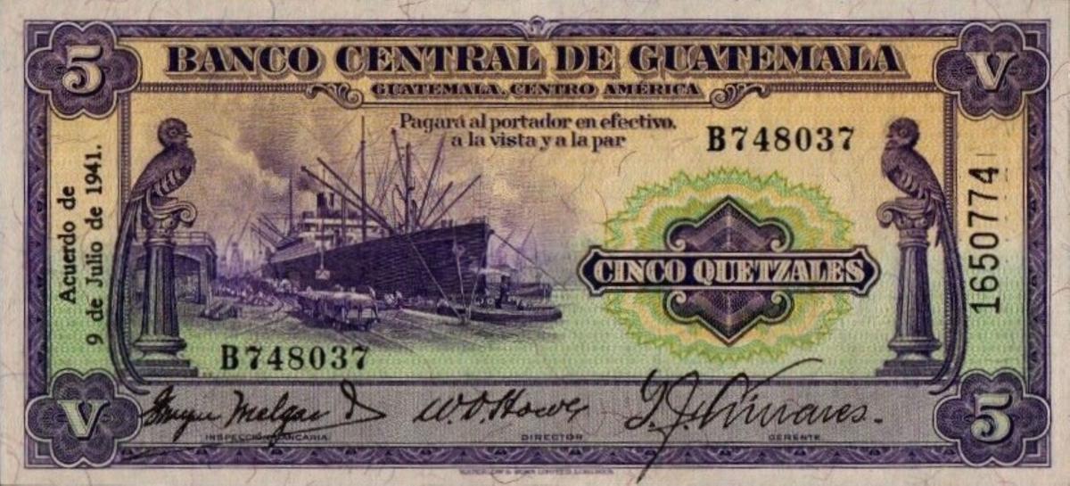 GUATEMALA Q.5.00 FIVE QUETZALES SCARCE 3 BANKNOTES LOT YEARS