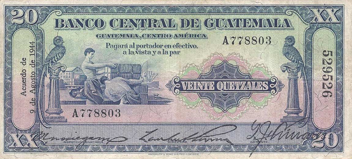 Front of Guatemala p18c: 20 Quetzales from 1942