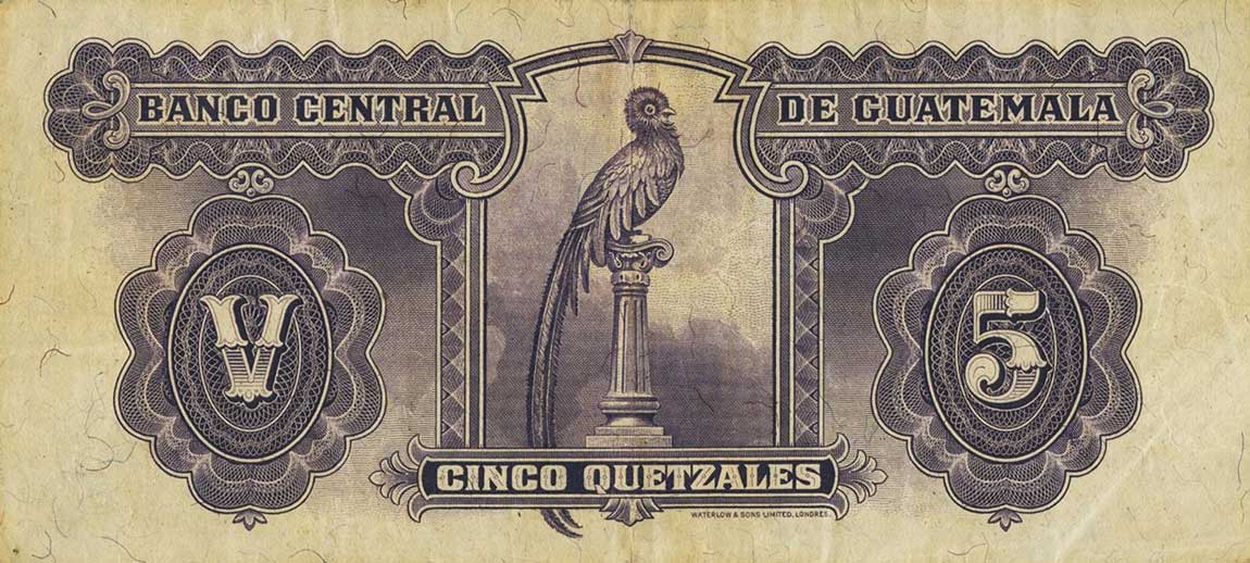 Back of Guatemala p21: 5 Quetzales from 1946