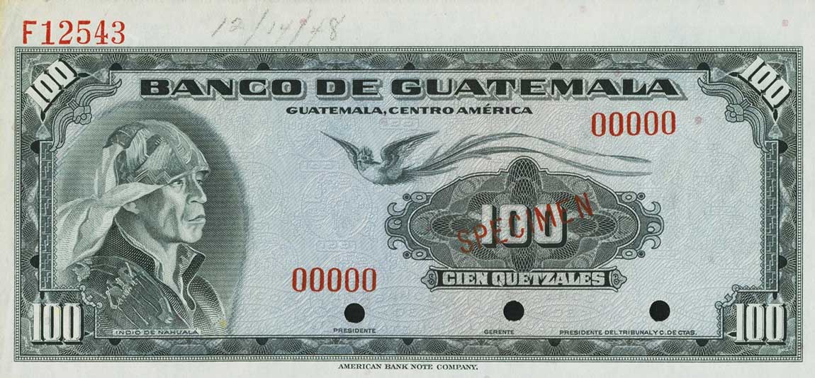 Front of Guatemala p28s: 100 Quetzales from 1948