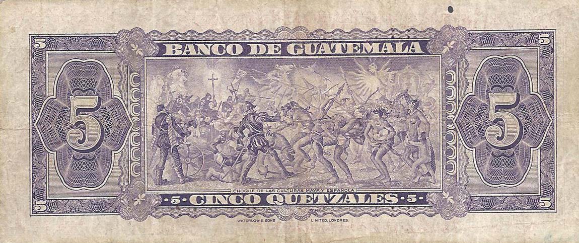 Back of Guatemala p31: 5 Quetzales from 1955