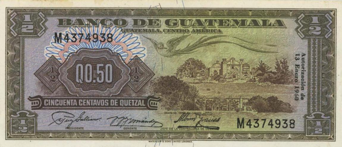 Front of Guatemala p41a: 0.5 Quetzal from 1959