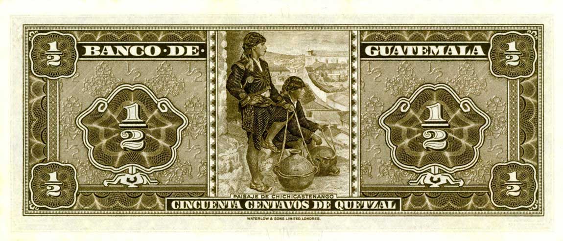 Back of Guatemala p41b: 0.5 Quetzal from 1960