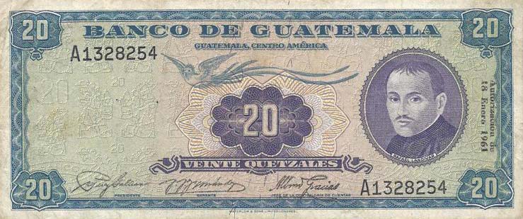 Front of Guatemala p48b: 20 Quetzales from 1961