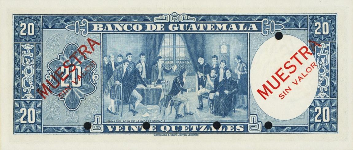 Back of Guatemala p48s: 20 Quetzales from 1960