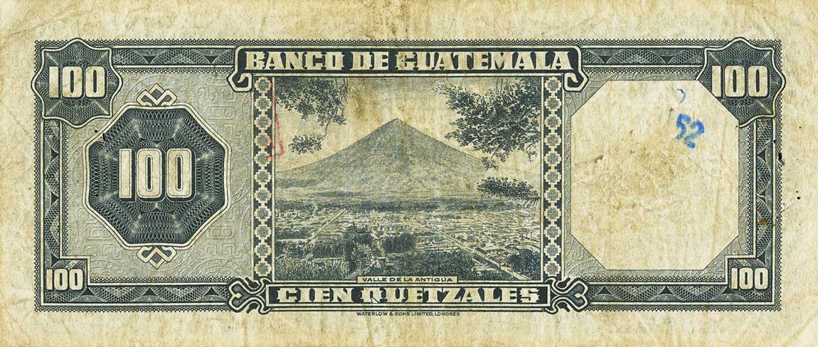 Back of Guatemala p50a: 100 Quetzales from 1960