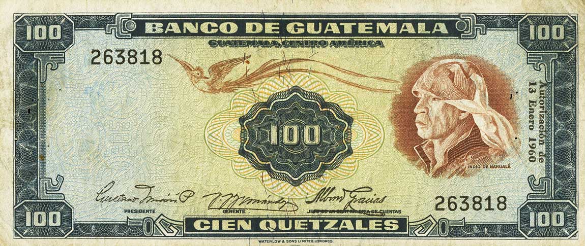 Front of Guatemala p50a: 100 Quetzales from 1960