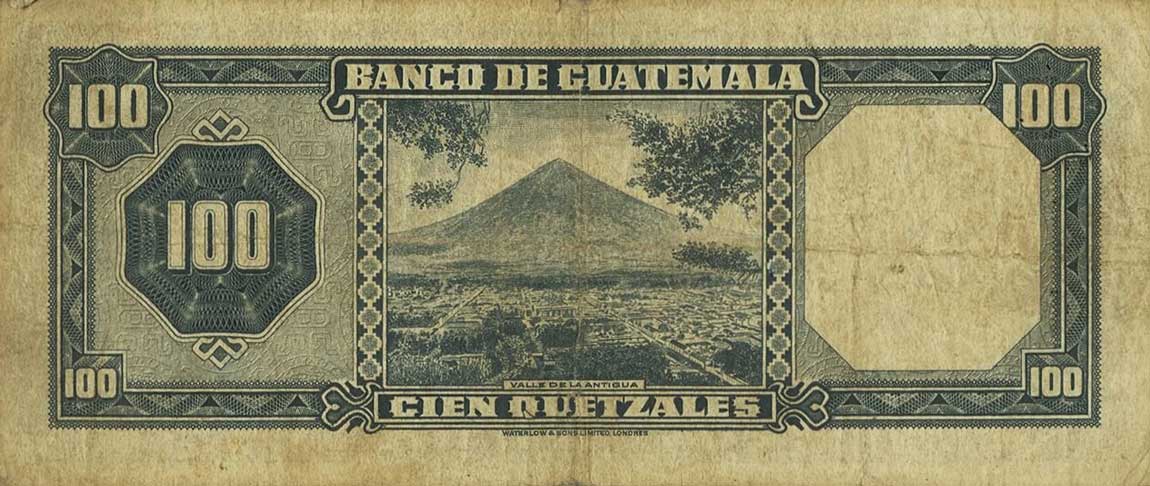 Back of Guatemala p50f: 100 Quetzales from 1965
