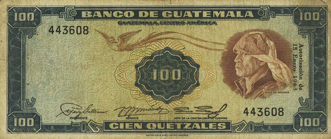 Front of Guatemala p50f: 100 Quetzales from 1965