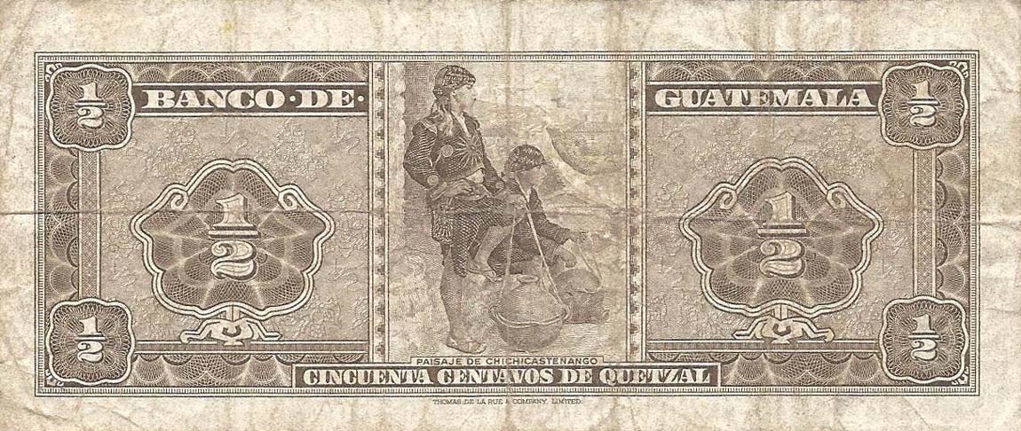 Back of Guatemala p51a: 0.5 Quetzal from 1964