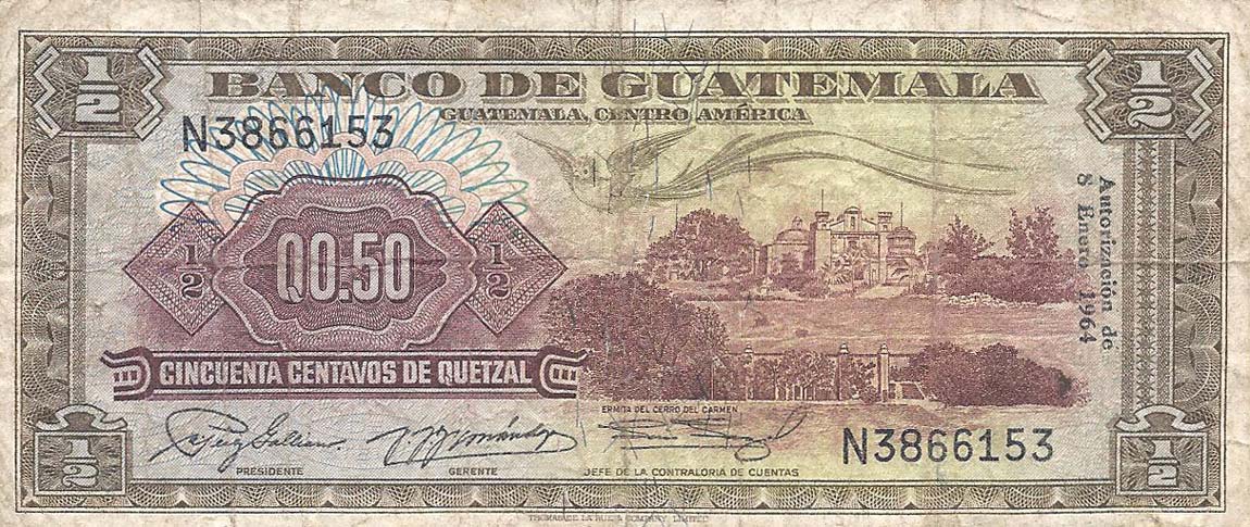 Front of Guatemala p51a: 0.5 Quetzal from 1964