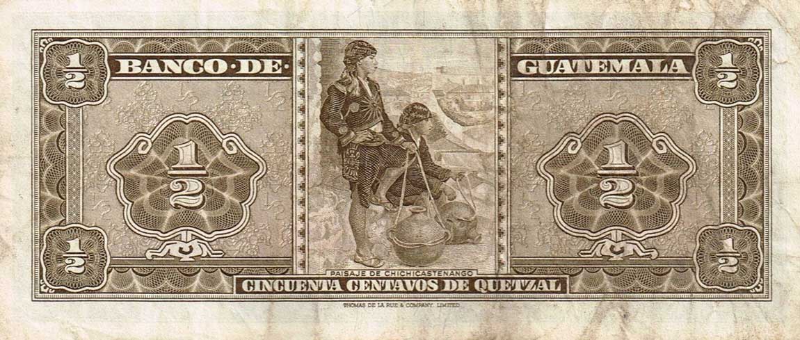 Back of Guatemala p51b: 0.5 Quetzal from 1965
